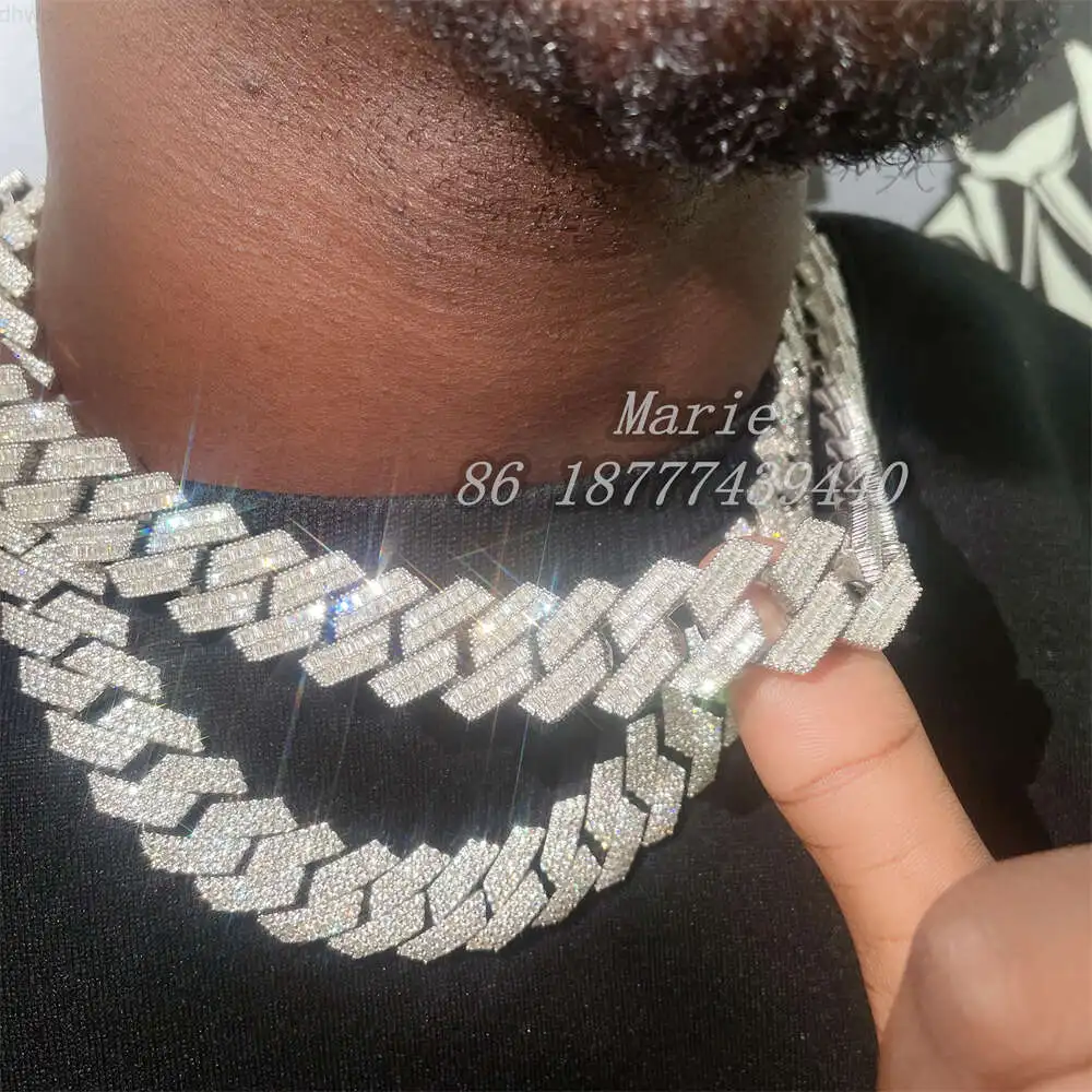 

Pass Diamond Tester 20mm Width Hip Hop Necklace S925 with Vvs Moissanite Jewelry Miami Cuban Link