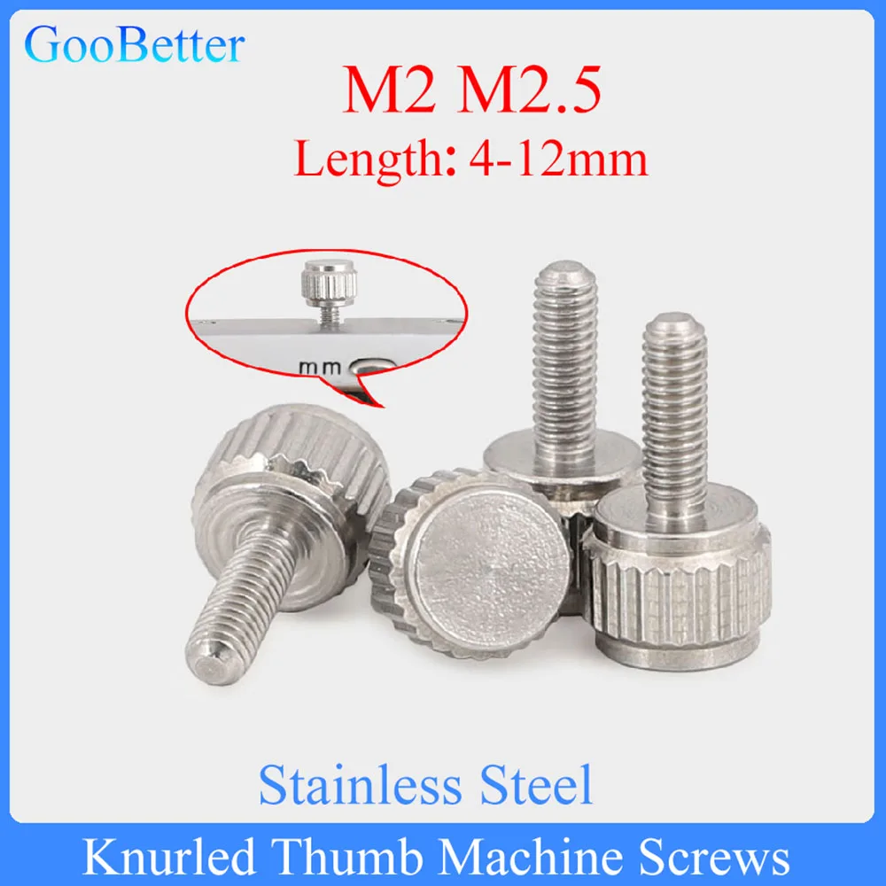 

5-100Pcs Straight Grain Knurled Thumb Screws M2 M2.5 Stainless Steel Hand Grip Knob Bolts For Vernier Calipers Length 4-12mm