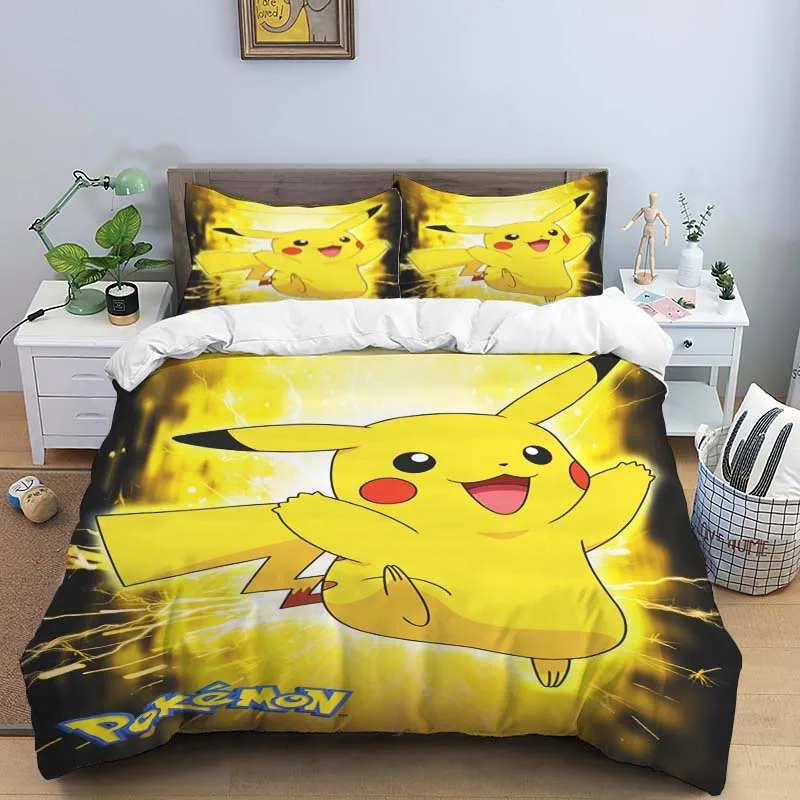 

Pokemon Cartoon Bedding Set Cute Pikachu 3D Printing Home Decoration Pillowcase Quilt Cover Gift To Family and Friends