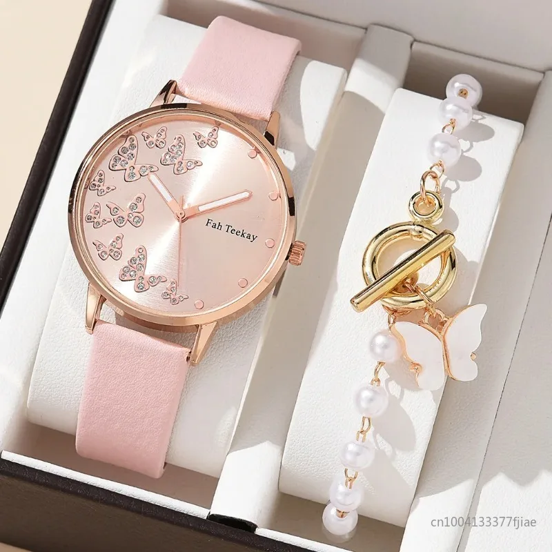 

2024 New Watch Bracelet Set Women Fashion Casual Leather Belt Watches Simple Ladies Round Dial Quartz Wristwatches Reloj Mujer