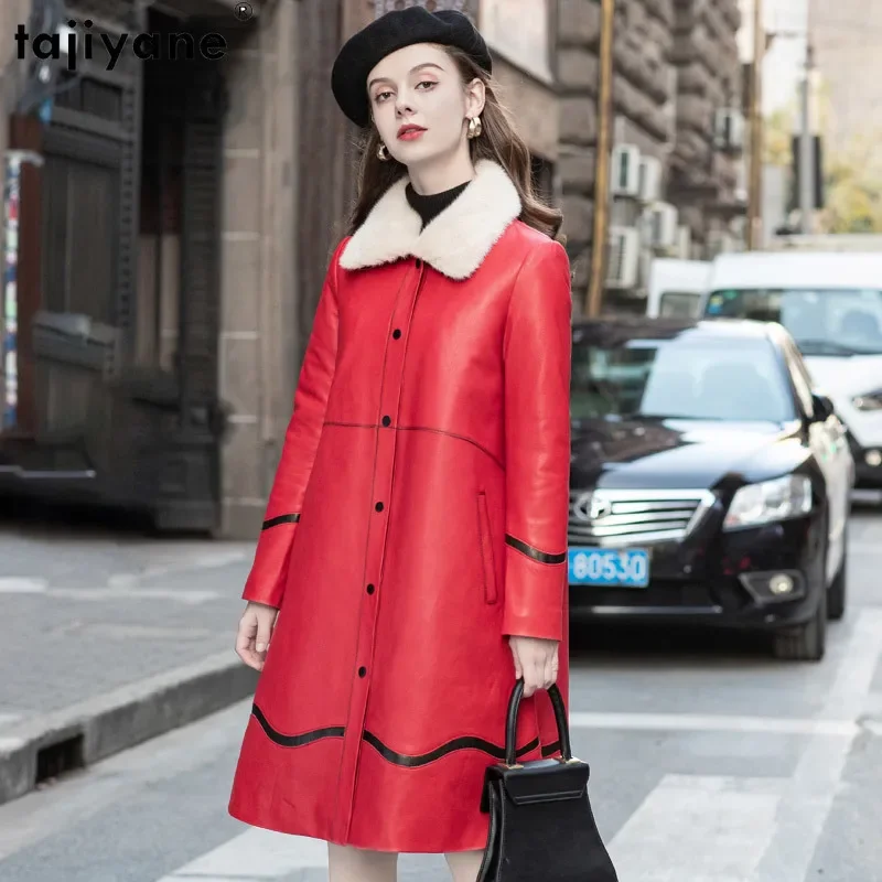 Tajiyane Real Sheepskin Ladies Genuine Leather Jacket Women Medium Length Down Coats Luxury Mink Fur Collar Coat Casaco Feminino
Tajiyane Real Sheepskin Ladies Genuine Leather Jacket Women Medium Length Down Coats Luxury Mink Fur Collar Coat Casaco Feminino