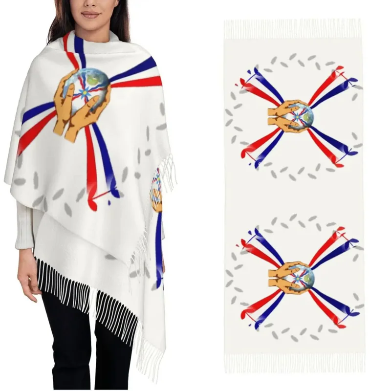 

Love Assyria Shawl Wraps For Ladies Winter Large Soft Scarf Assyrian Suryoyo Flag Pashmina Tassel Scarves