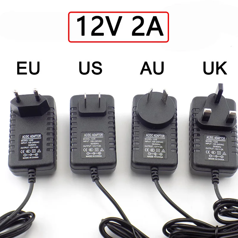 

AC DC Adaptor 12V 2A 2000ma Adapter Power Supply EU UK AU US Plug Wall Charger For LED Strip Light Lamp 5.5mm*2.5mm