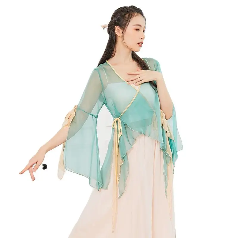 Classical Dance Top Clothing Bell Sleeve Ribbon Chiffon Antique Body Rhyme Mesh Practice Clothing Female Performance Costume
Classical Dance Top Clothing Bell Sleeve Ribbon Chiffon Antique Body Rhyme Mesh Practice Clothing Female Performance Costume