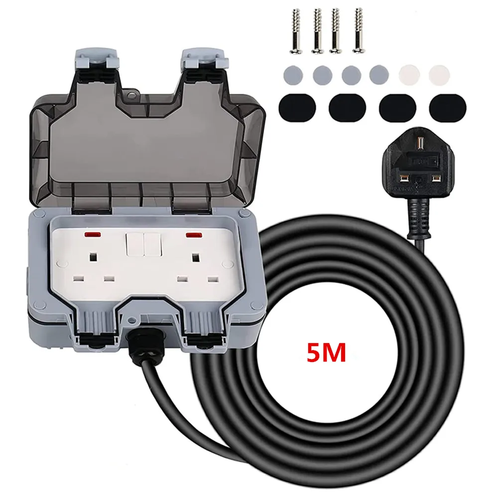 IP66 Weatherproof Thickened Wall Socket with 5M Extension Wire UK Plug for Wet Room Garden Outdoor Area
IP66 Weatherproof Thickened Wall Socket with 5M Extension Wire UK Plug for Wet Room Garden Outdoor Area
