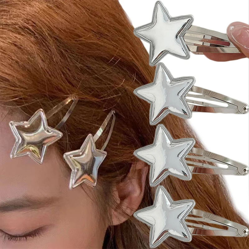 

10pcs Y2K Silver Star BB Clip Hairpins Korean Cute Barrette Hair Clip Metal Snap Clip Hairpin Headwear for Girl Hair Accessoires