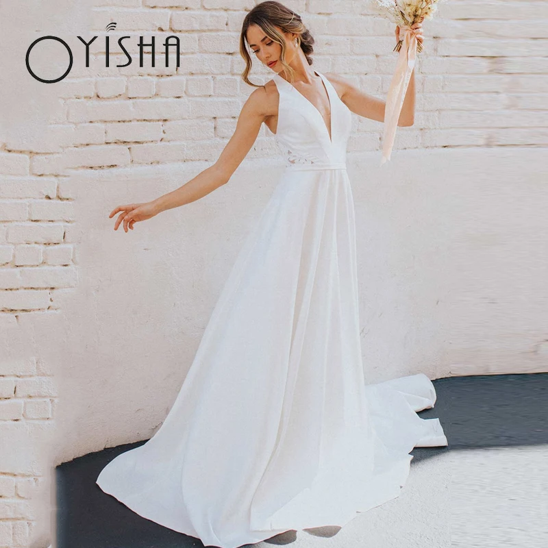 OYISHA Deep V-Neck Satin Wedding Dress Classic Appliques Lace Illusion Bridal Gowns Sexy Sleeveless A-Line vestido de noiva 2023
OYISHA Deep V-Neck Satin Wedding Dress Classic Appliques Lace Illusion Bridal Gowns Sexy Sleeveless A-Line vestido de noiva 2023