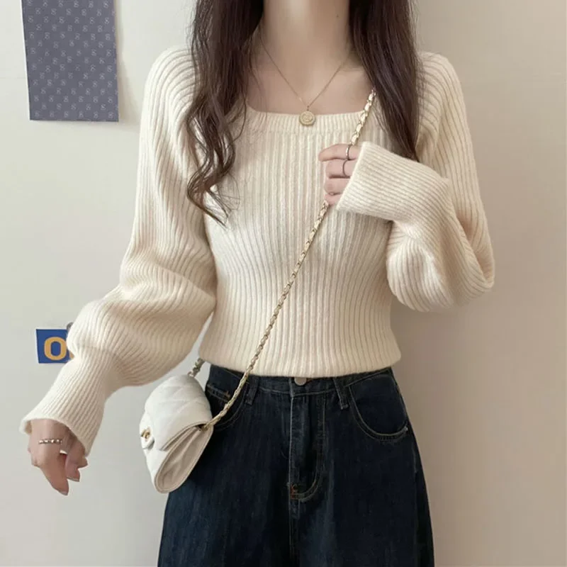 GIDYQ Square Collar Lantern Sleeve Sweater Women Super Comfortable Cashmere Slim Fit Pullovers Solid Bottoming Shirt Knitwear
GIDYQ Square Collar Lantern Sleeve Sweater Women Super Comfortable Cashmere Slim Fit Pullovers Solid Bottoming Shirt Knitwear