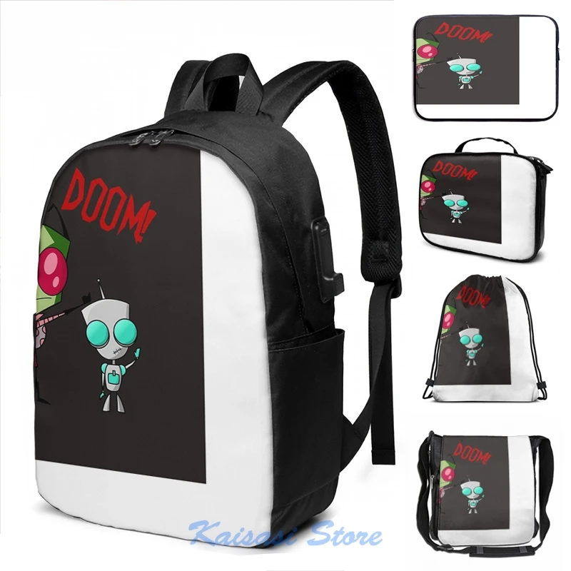 Забавная графическая печать Invader Zim & girdoom! Рюкзак с USB-зарядкой для мужчин и