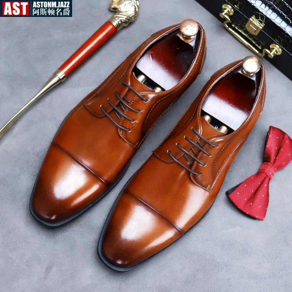 

Men's Cow Leather Young Men Business Dress British Style Handsome Derby Shoes Vintage Wedding Shoes Casual Formal Leather Shoes