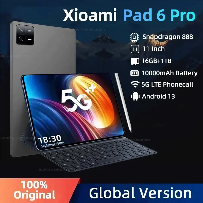 

2024 Global Version Original Tablet PC Android 13 Pad 6 Pro Snapdragon 888 RAM 16GB+ROM 1TB 5G Dual SIM Card 10000mAh HD 4K Tab