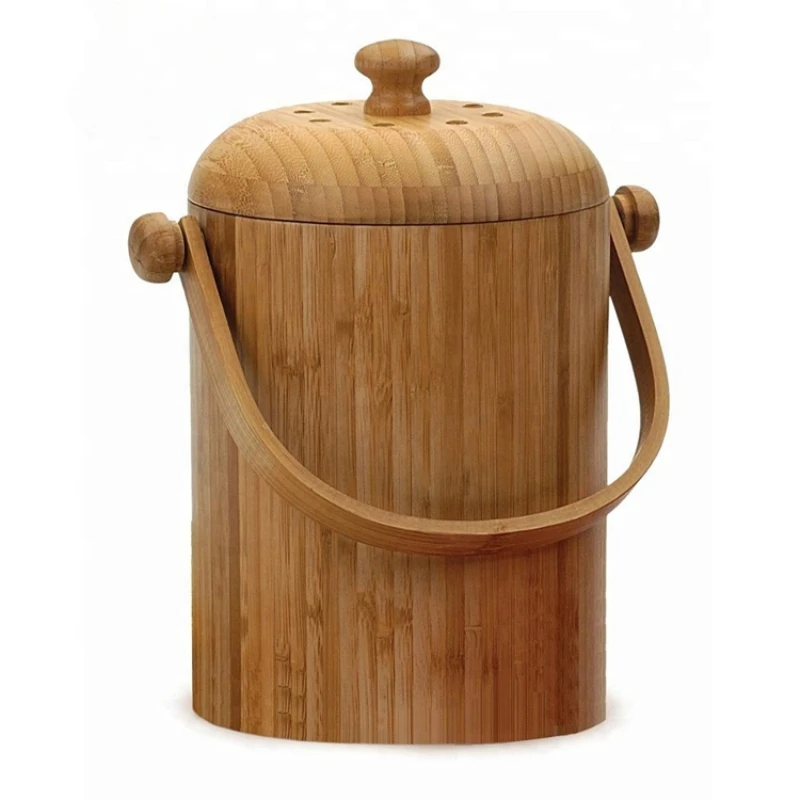 

Wooden Dustbin Rubbish Bin Round Foot Pedal Garbage Food Waste Pail 3-Quart Bamboo Compost Pail For Kitchen