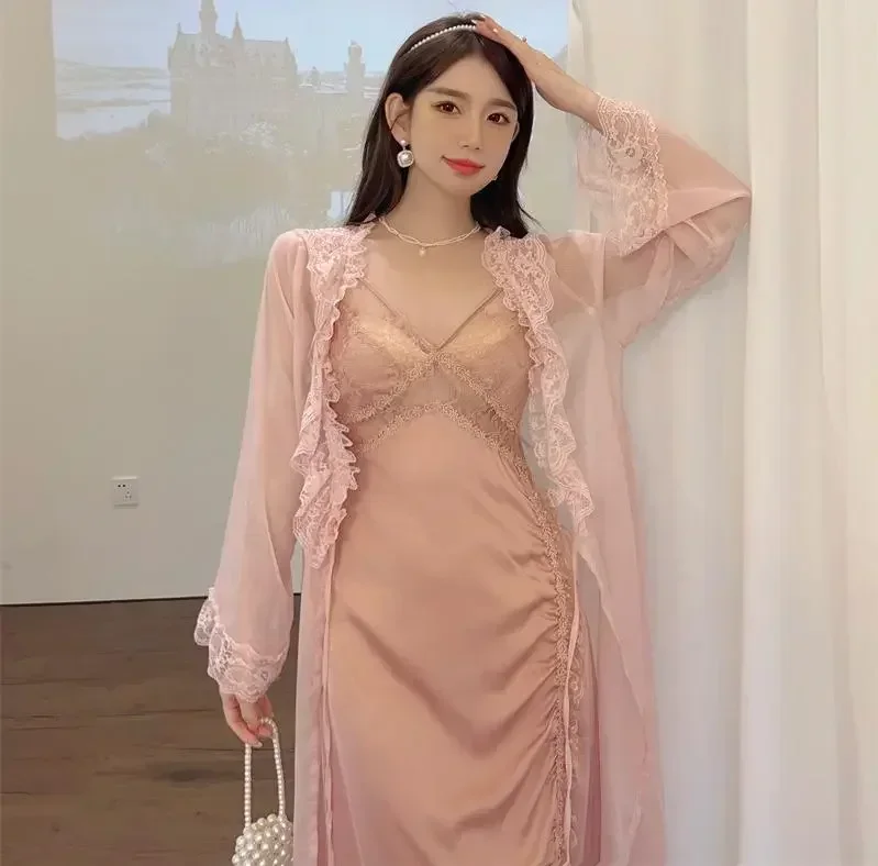 Gown Summer Suit Home Wear Loungewear Women Nightdress Female Nighty&Robe Silky Satin Set Autumn Bathrobe Sleepwear
Gown Summer Suit Home Wear Loungewear Women Nightdress Female Nighty&Robe Silky Satin Set Autumn Bathrobe Sleepwear