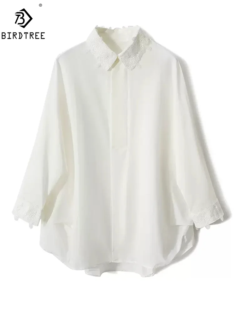 

Элегантная рубашка BirdTree, 30% шелк тутового шелкопряда, женская рубашка с длинным рукавом и вышивкой, Ретро стиль, офисные блузки, весна-лето 2024 T44098QM