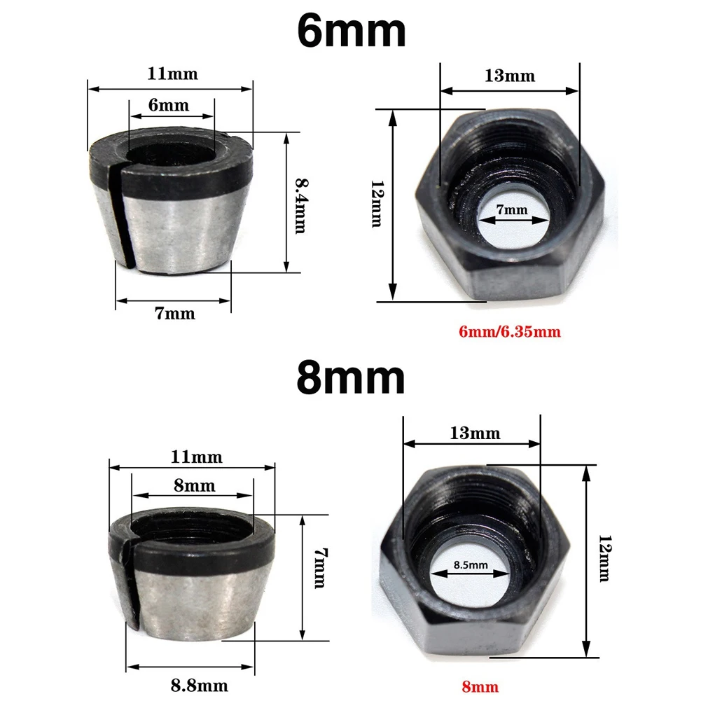 Trimmer Collet Chuck Router Bit Collet 5pcs/set Carbon Steel Chuck Router Bit Engraving Woodworking 1/4" 6mm 8mm
Trimmer Collet Chuck Router Bit Collet 5pcs/set Carbon Steel Chuck Router Bit Engraving Woodworking 1/4" 6mm 8mm