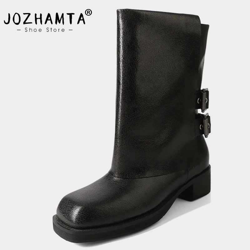 Женские Винтажные ботинки JOZHAMTA, сапоги до середины икры из натуральной кожи с широким каблуком, короткие ботинки, рыцарские ботильоны, размеры 34-40
Женские Винтажные ботинки JOZHAMTA, сапоги до середины икры из натуральной кожи с широким каблуком, короткие ботинки, рыцарские ботильоны, размеры 34-40