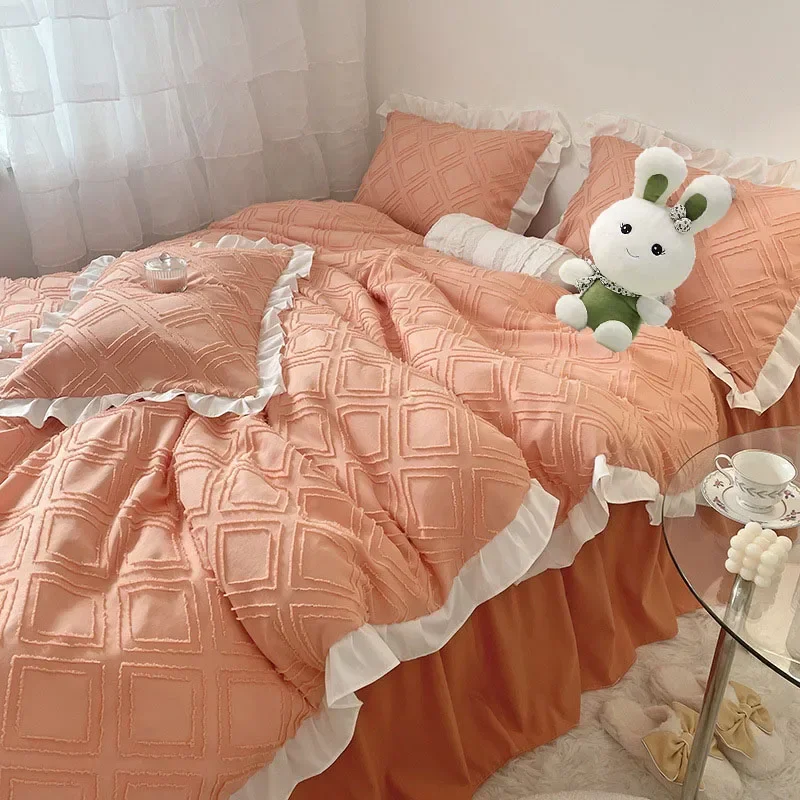 Korean Lovely Princess Ruffles Queen Duvet Cover Set Cut Flowers with Ruffles Pink Bedding Set Quilt Cover Bed Skirt Pillowcases
Korean Lovely Princess Ruffles Queen Duvet Cover Set Cut Flowers with Ruffles Pink Bedding Set Quilt Cover Bed Skirt Pillowcases