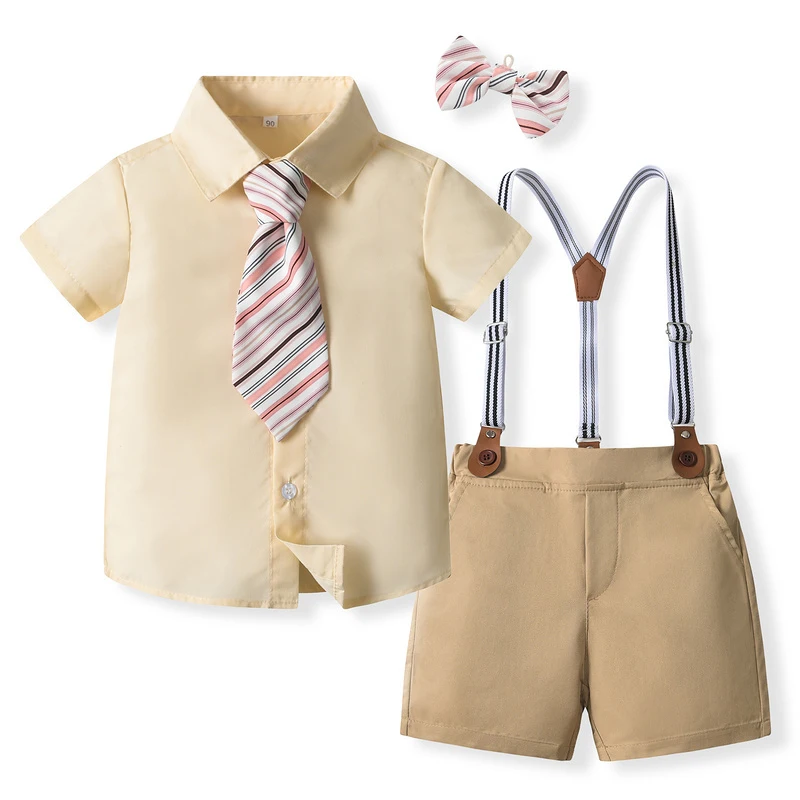 

Toddler Baby Boy Clothes Suit Dress Clothes Bowtie Button Down Shirts Suspender Shorts Gentleman Outfits