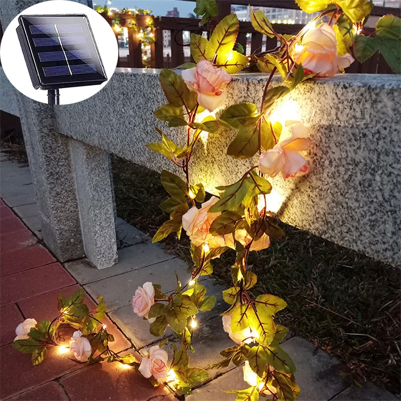 

Solar Powered Sunflower Rose String Lights Artificial Ivy Leaves LED Fairy Lights Christmas Wedding Yard Fence Wall Decoration