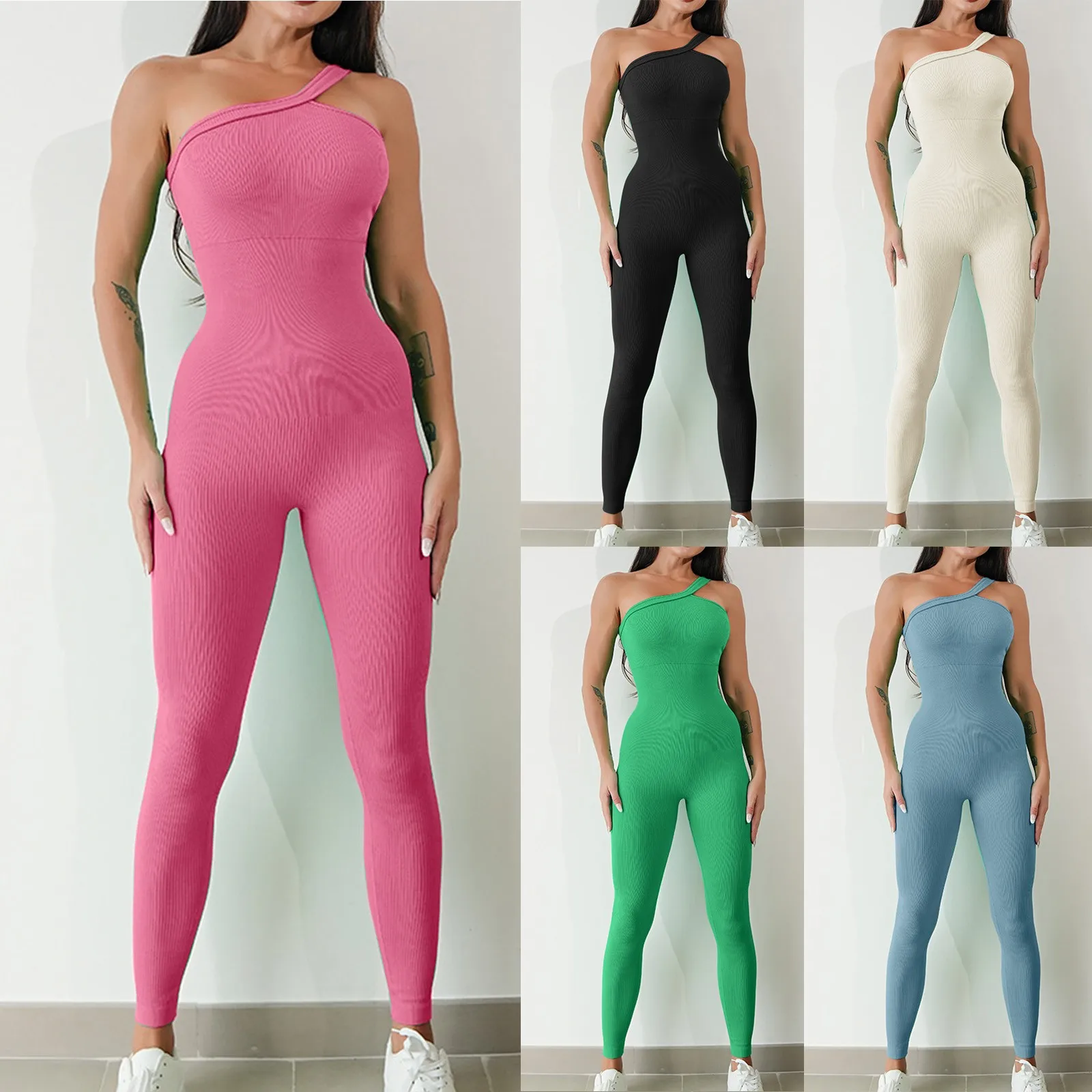 

New Casual Leggings Women Jumpsuits Playsuits Suspenders Sexy Ribbed Sleeveless Solid Color Sports Fitness Yoga Wear Bodysuits