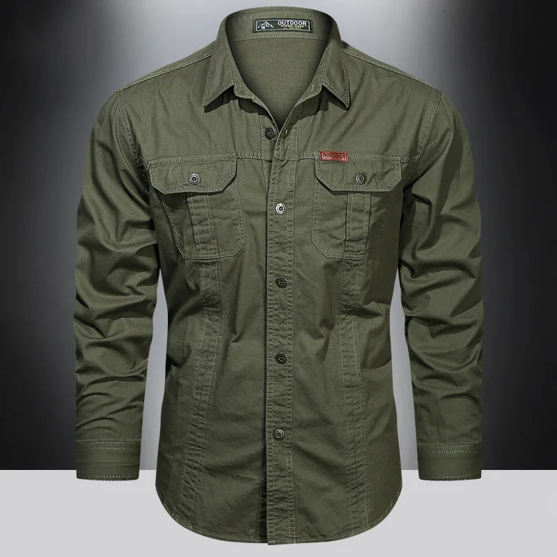 

2024 Cargo Shirt Men Long Sleeve Casual Cotton Shirts High Quality Camisa Militar Overshirt Brand Clothing Black Blouses 5XL