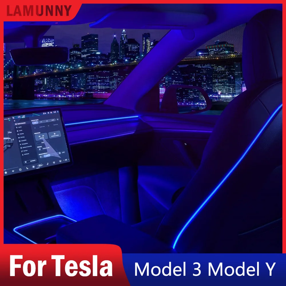

Для 2016-2023 Tesla Model 3 Y внутреннее автомобильное неоновое освещение (центральная консоль + приборная панель + 2 освещение в ногах) Тесла окружающее освещение