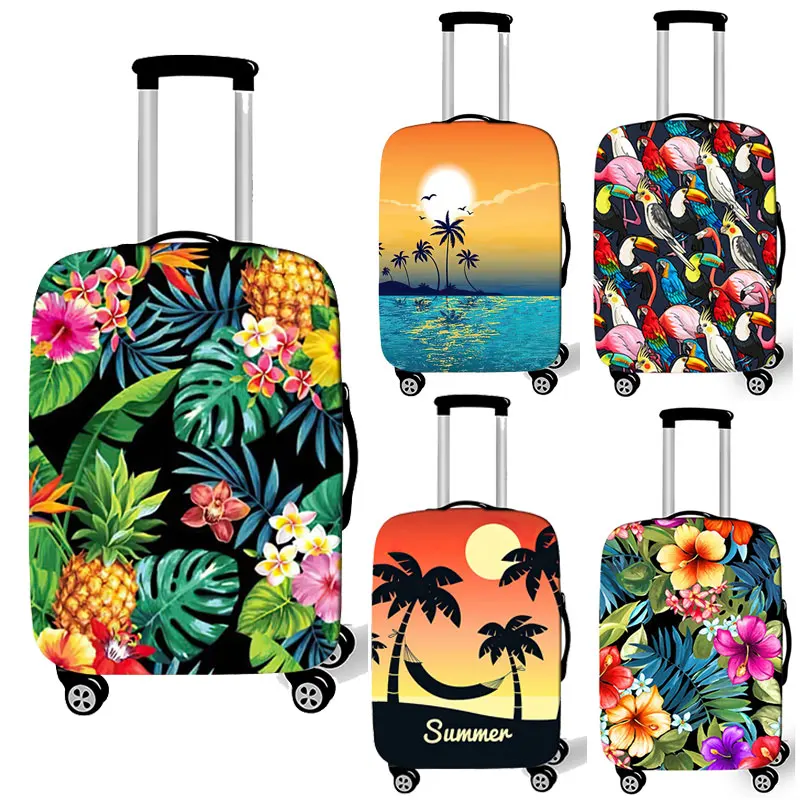 

Sunset Coconut Palm Tree Luggage Cover Anti-dust Suitcase Hawaiian Beach Flower Travel Accessories Elastic Trolley Case Cover