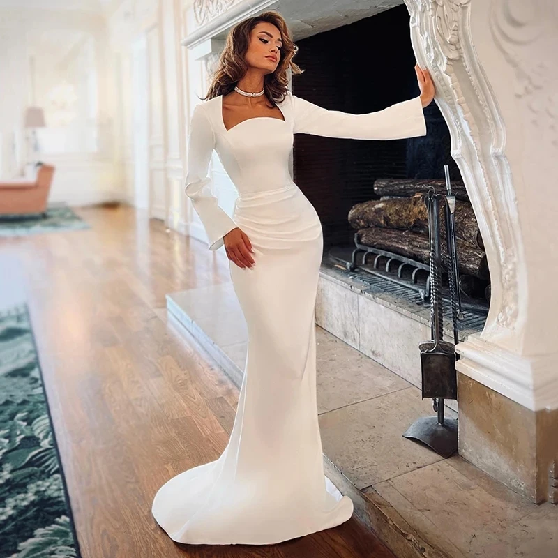 

Civil Mermaid Wedding Dresses Long Sleeve Detachable Train Bridal Dress Boho Customize To Measures Elegant 2024 Robe De Mariee