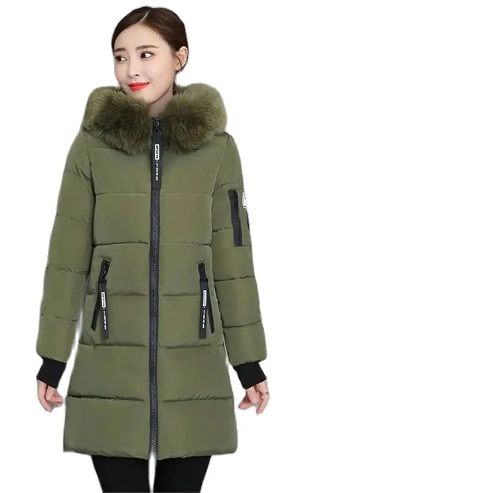 

Зимняя куртка 2024 Корейская женская парка с большим меховым воротником с капюшоном толстое теплое длинное женское пальто повседневная верхняя одежда пуховая хлопковая куртка парки