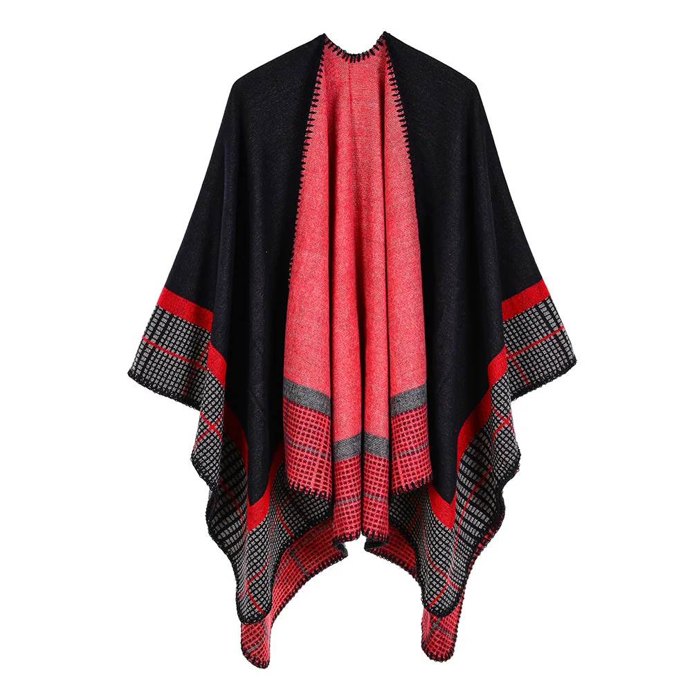 

Autumn Winter Women's Imitation Cashmere Warm Air Conditioning Shawl Sunscreen Cloak Tourism Cloak Ponchos Capes 16