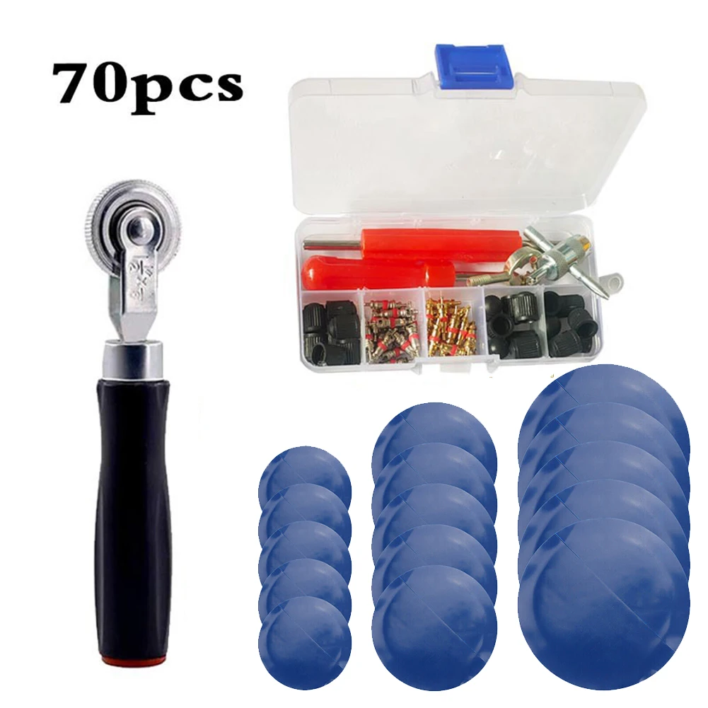 Tire Patch Roller Tool Kit 70Pcs Compaction Wheel Flat Punctures Front Gold Valve Core Tire Repair Kit Bicycles
Tire Patch Roller Tool Kit 70Pcs Compaction Wheel Flat Punctures Front Gold Valve Core Tire Repair Kit Bicycles