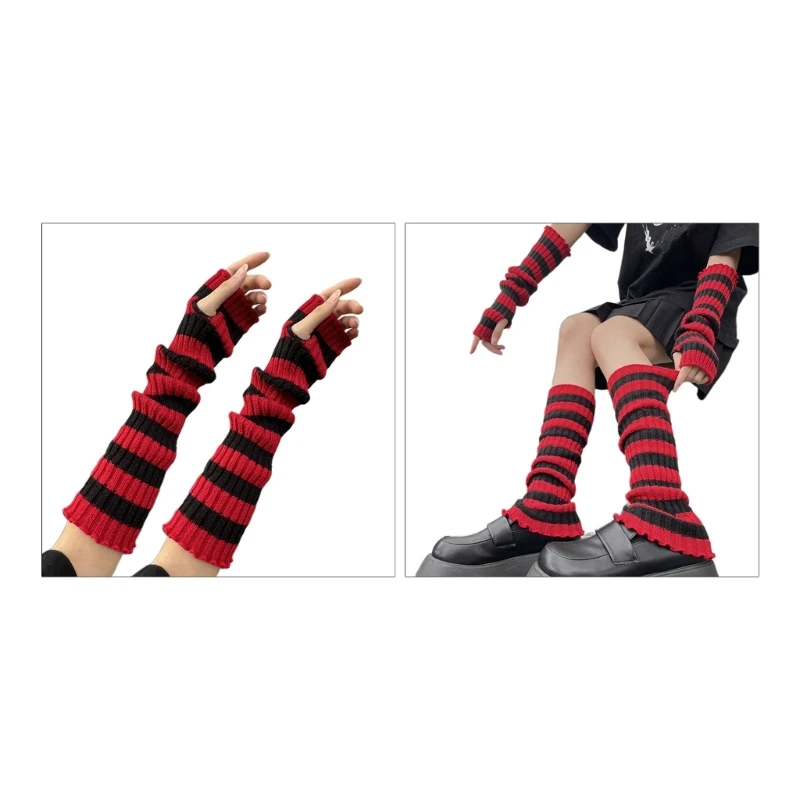 

Knit Arm Leg Warmer Long Fingerless Gloves with Thumb Hole for Women Cosplays