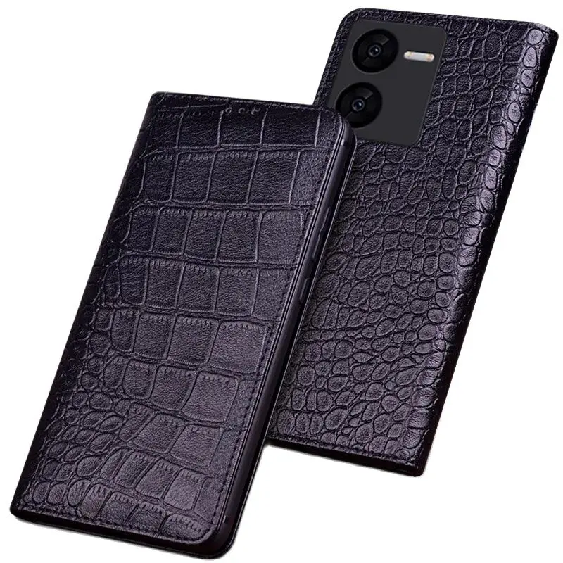 

Hot Luxury Genuine Leather Magnet Clasp Phone Cover Case For Vivo Iqoo Z8 Z8x Kickstand Holster Cases Protective Full Funda