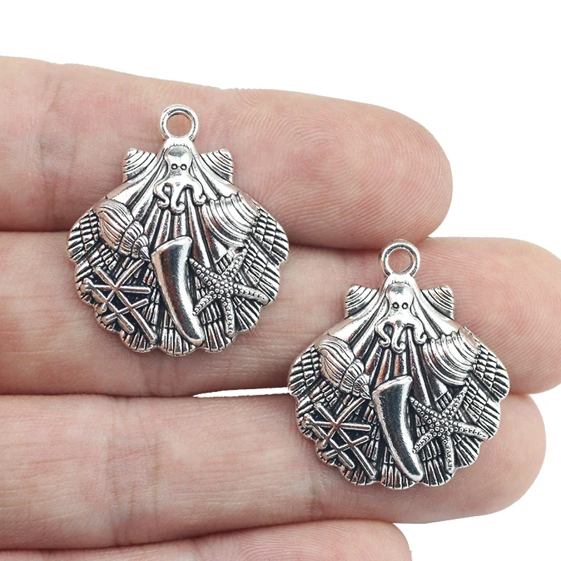 

10pcs/lot 24*27mm Sea Shell Charm DIY Metal Alloy Charm Antique Silver Color Pendant For Necklace Jewelry Making Findings
