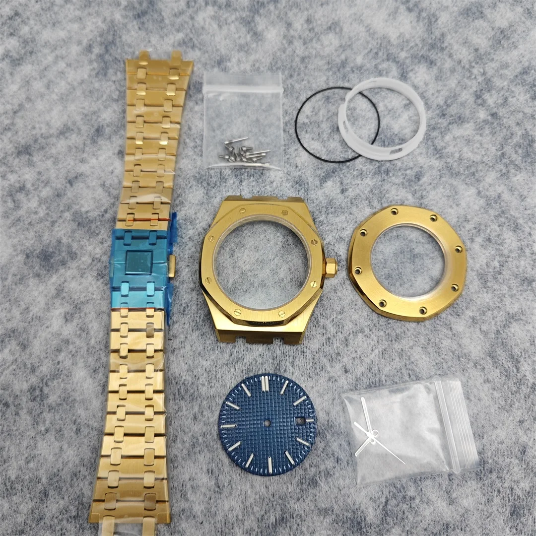 PVD Gold Plated Watch Case 41mm Watch Case Set with Sapphire Mirror Steel Strap for NH35 36 4R36 Movement Watch Accessories
PVD Gold Plated Watch Case 41mm Watch Case Set with Sapphire Mirror Steel Strap for NH35 36 4R36 Movement Watch Accessories