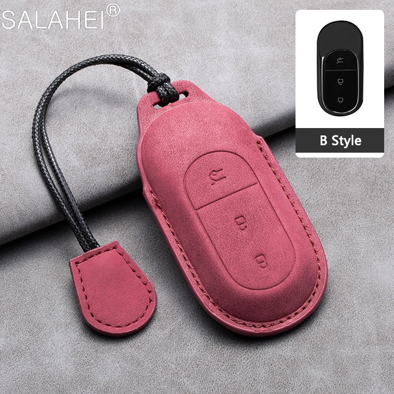 

Suede Leather Car Smart Key Fob Case For Leapmotor T03 S01 C11 C01 Type Key Cover Shell Holder Keychain Car Styling Accessories