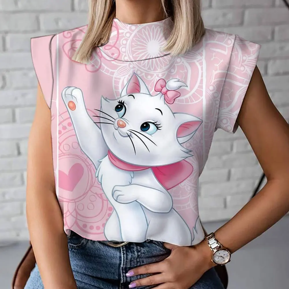 

2023 Mary Cat anime summer new Disney series women's T-shirt sleeveless top Y2K Harajuku printed girls loose and versatile vest