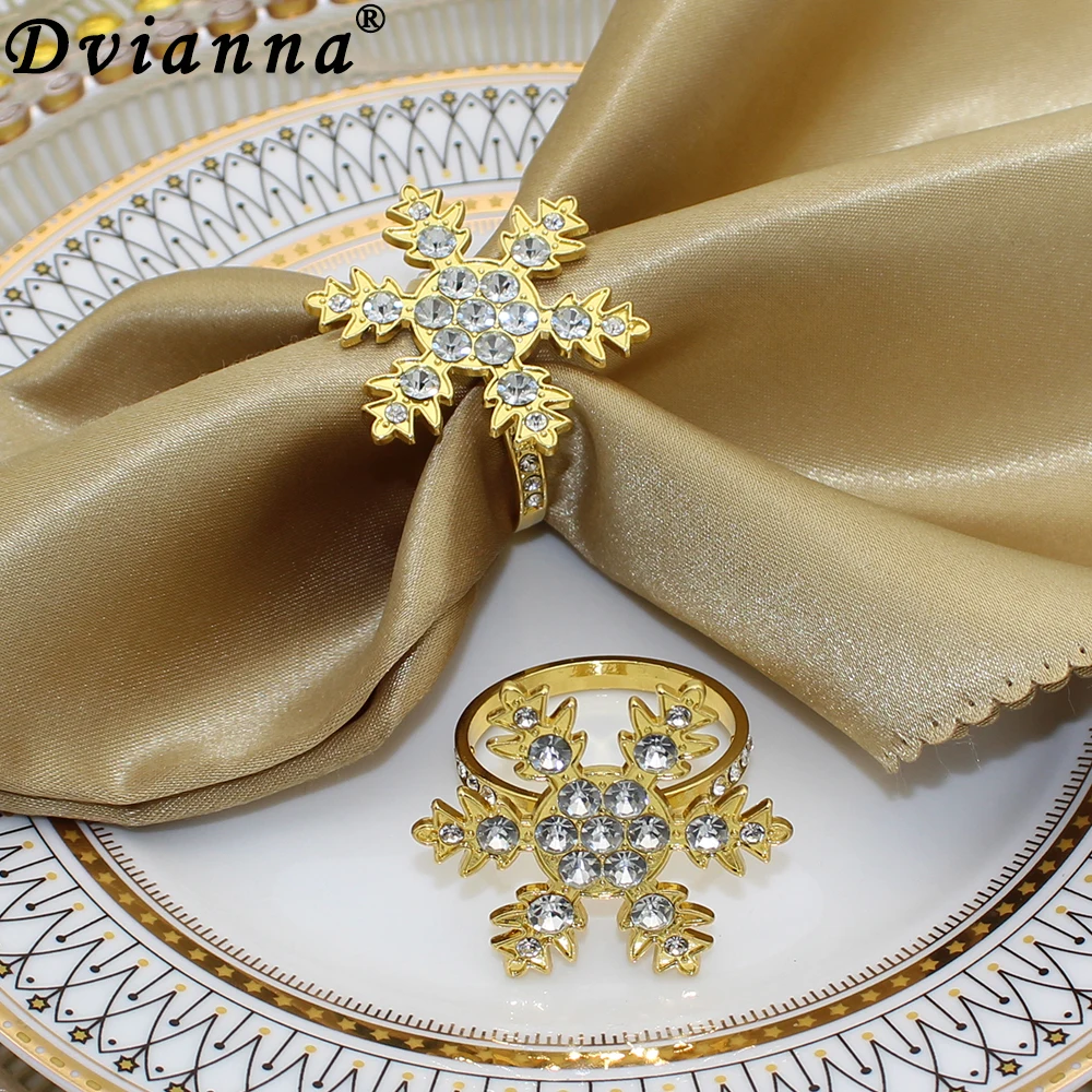 

Dvianna 6Pcs Christmas Napkin Rings Gold Snowflake Crystal Napkin Holder for Wedding Party Dinner Table Decorations HWC90