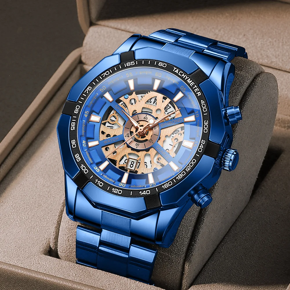 BINBOND Skeleton Non Mechanical Wrist Watch for Men Waterproof Quartz Wristwatch Blue Reloj Top Selling Fashion Steel Male Clock
BINBOND Skeleton Non Mechanical Wrist Watch for Men Waterproof Quartz Wristwatch Blue Reloj Top Selling Fashion Steel Male Clock