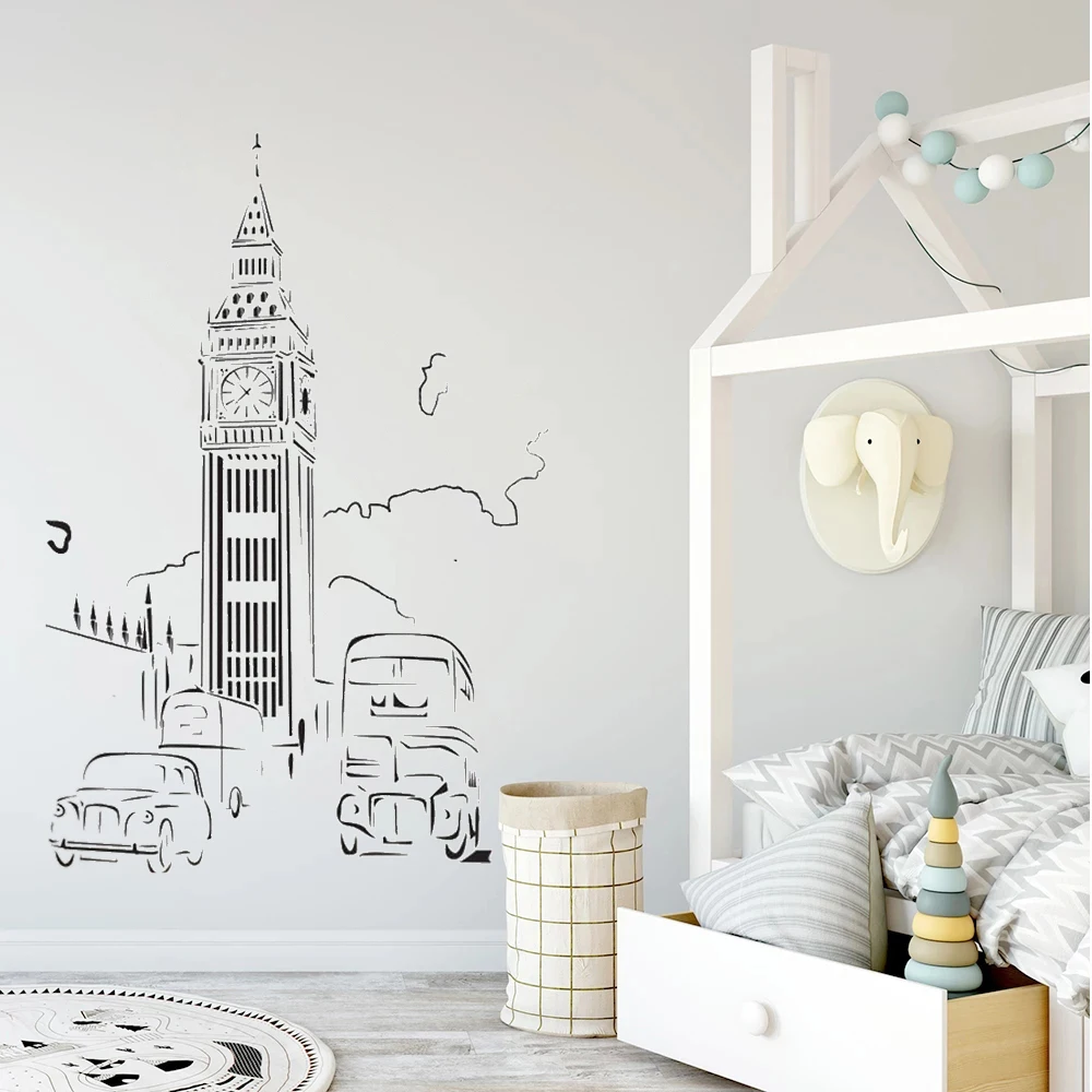 

Clock Shape Vinyl Wall Decals London England Travel Décor Stickers School Home Living Bedroom Office Removable Murals DW10638