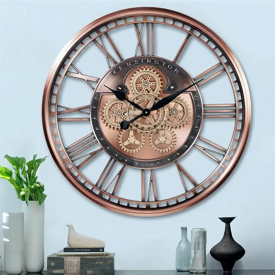 

CLXEAST Oversized Large Moving Gears Wall Clock,Industrial Vintage Rose Gold Silent Wall Clock for Modern Farmhouse