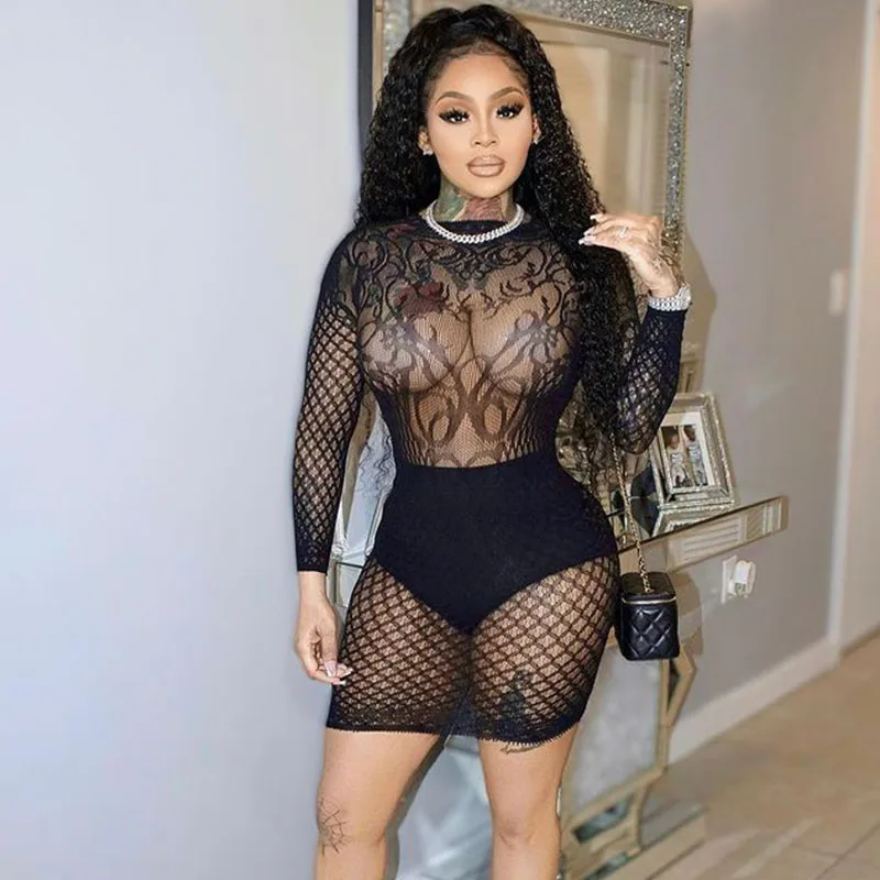 Sexy Black Mesh See Through Long Sleeve Bodycon Dress Women O-neck Backless Hollow Out Night Club Party Short Mini Dress Vestido
Sexy Black Mesh See Through Long Sleeve Bodycon Dress Women O-neck Backless Hollow Out Night Club Party Short Mini Dress Vestido
