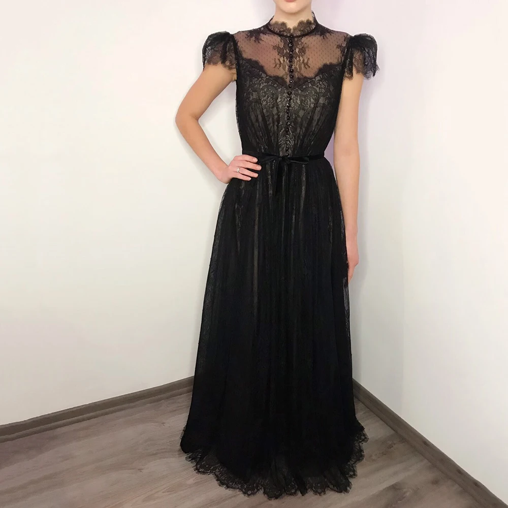 High Neck A-Line Prom Gown Modern Gothic Lace Wedding Dresses Short Sleeve Floor-Length Simple Party Long Little Black Dress
High Neck A-Line Prom Gown Modern Gothic Lace Wedding Dresses Short Sleeve Floor-Length Simple Party Long Little Black Dress