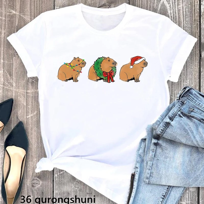 Christmas Capybara Animal Print Tshirt Girls Funny White T Shirt Femme Summer Fashion Short Sleeve T-Shirt Female Streetwear
Christmas Capybara Animal Print Tshirt Girls Funny White T Shirt Femme Summer Fashion Short Sleeve T-Shirt Female Streetwear