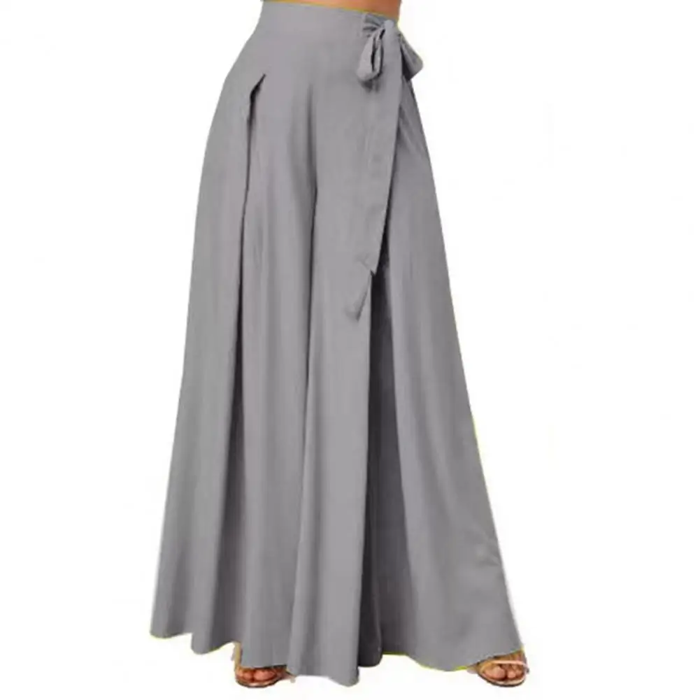 

Women Skirt Pants Wide Leg Lace-up Bow High Waist Loose Solid Color A-Big Hem Deep Crotch Casual Dance Culottes Long Trousers 바지