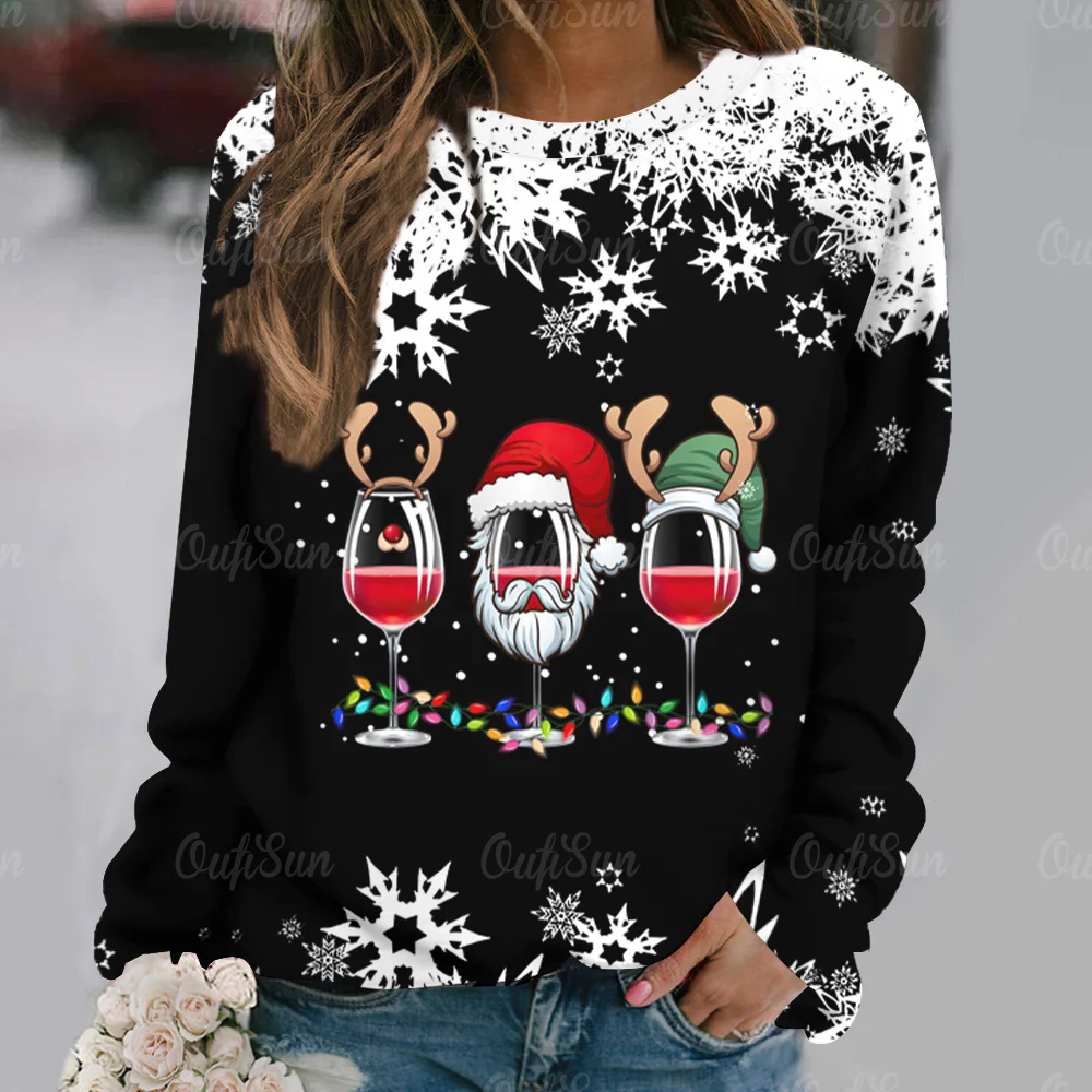 Christmas Wine Glasses Long Sleeve Women's T-Shirt Holiday Clothes For Ladies Autumn O Neck Oversized Pullover Female Casual Top
Christmas Wine Glasses Long Sleeve Women's T-Shirt Holiday Clothes For Ladies Autumn O Neck Oversized Pullover Female Casual Top