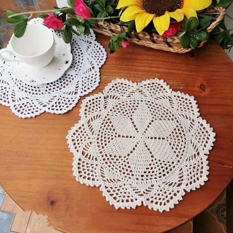 

NEW cotton handmade flower round crochet placemat cup coaster Christmas table place mat cloth coffee tea doily wedding Party pad