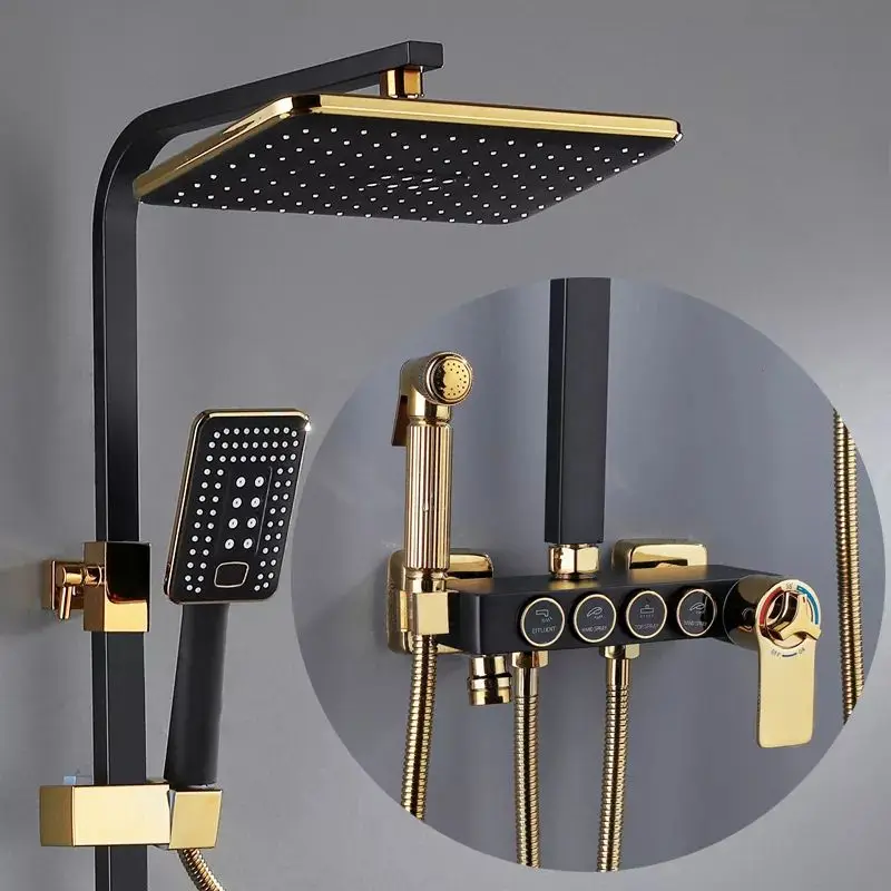 

Bathroom Shower System Senducs Black Gold Bathtub Mixer Faucet Hot Cold Bathroom Tap Thermostatic Shower Set