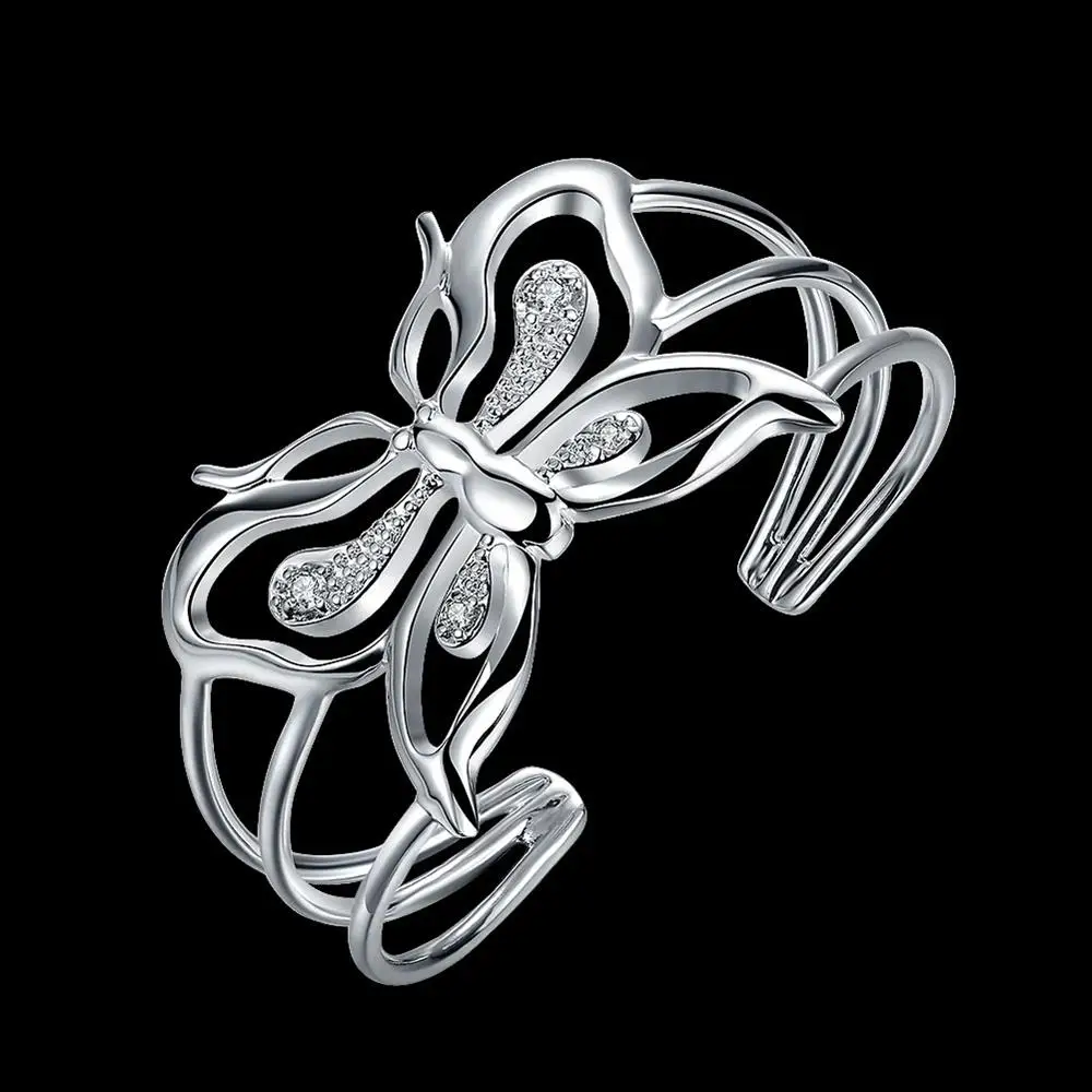 

Luxury designer Big Butterfly crystal wide 925 sterling Silver bangles for Women Fashion wedding Party noble Jewelry Gifts