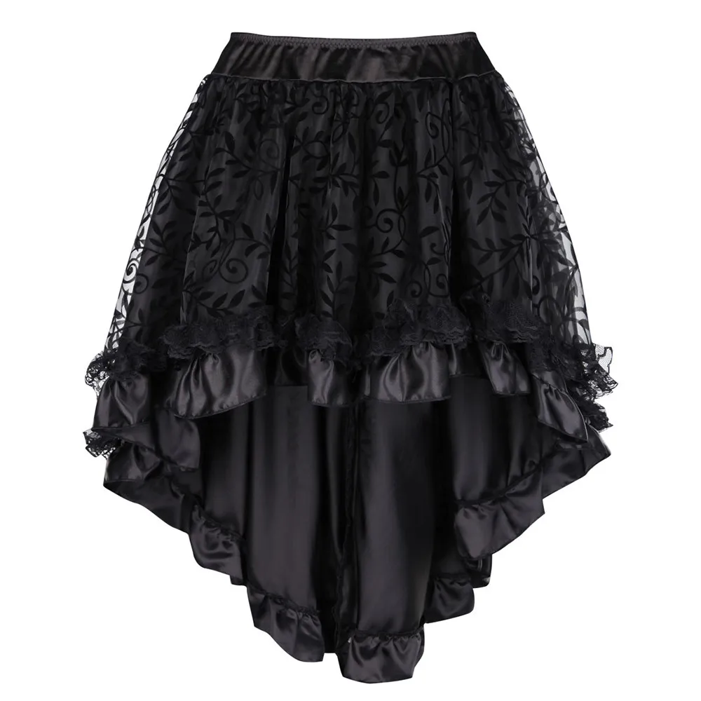 

Punk Women Sexy Corset Lace Skirts Plus Size Steampunk Gothic Irregular Shirring Pleated Party Maxi Long Skirt High Low Costumes